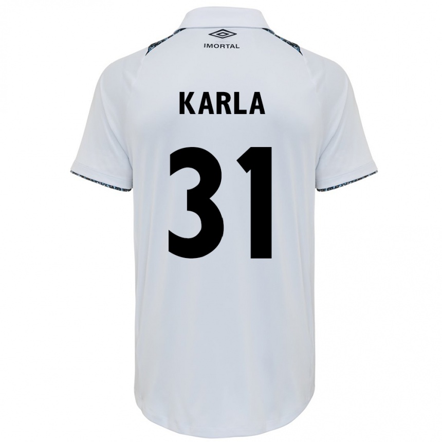 Gyermek Labdarúgás Emmily Karla #31 Fehér Kék Idegenbeli Jersey 2024/25 Mez Póló Ing