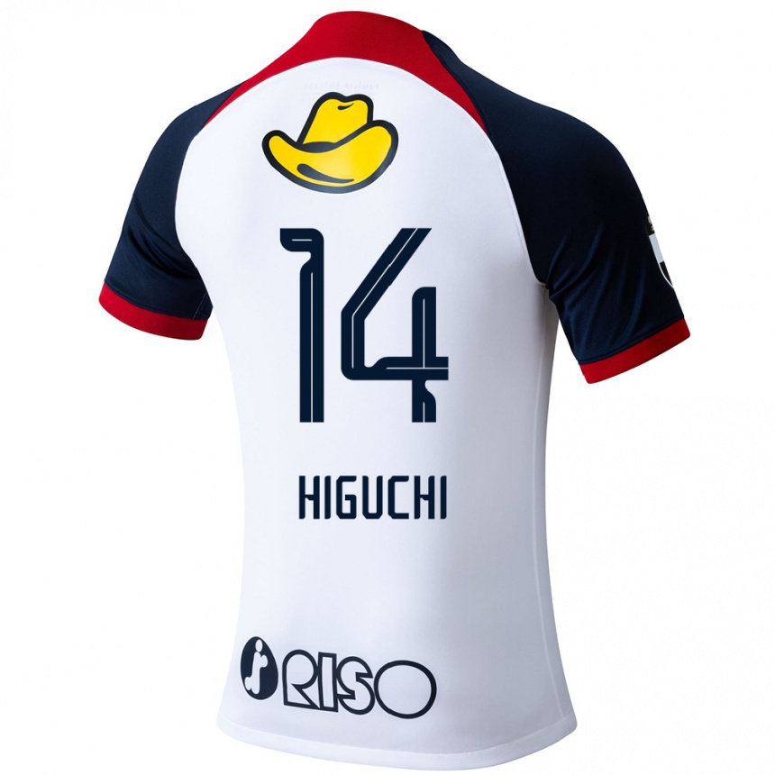 Gyermek Labdarúgás Yuta Higuchi #14 Fehér Kék Piros Idegenbeli Jersey 2024/25 Mez Póló Ing