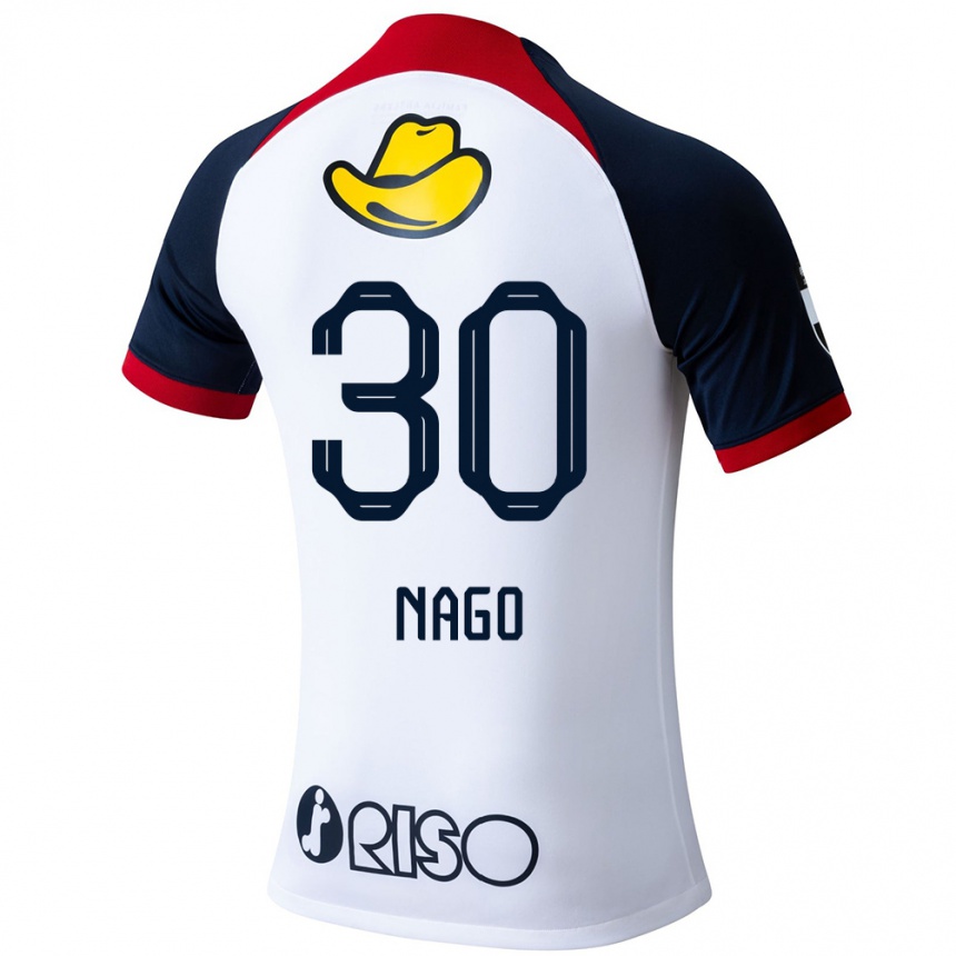 Gyermek Labdarúgás Shintaro Nago #30 Fehér Kék Piros Idegenbeli Jersey 2024/25 Mez Póló Ing