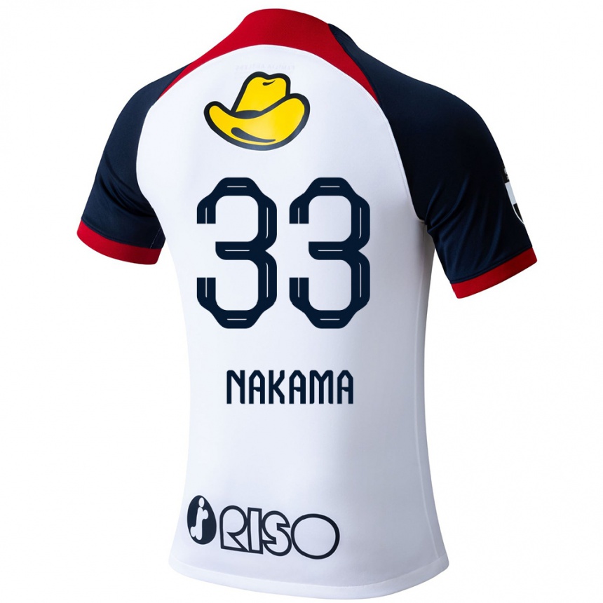 Gyermek Labdarúgás Hayato Nakama #33 Fehér Kék Piros Idegenbeli Jersey 2024/25 Mez Póló Ing