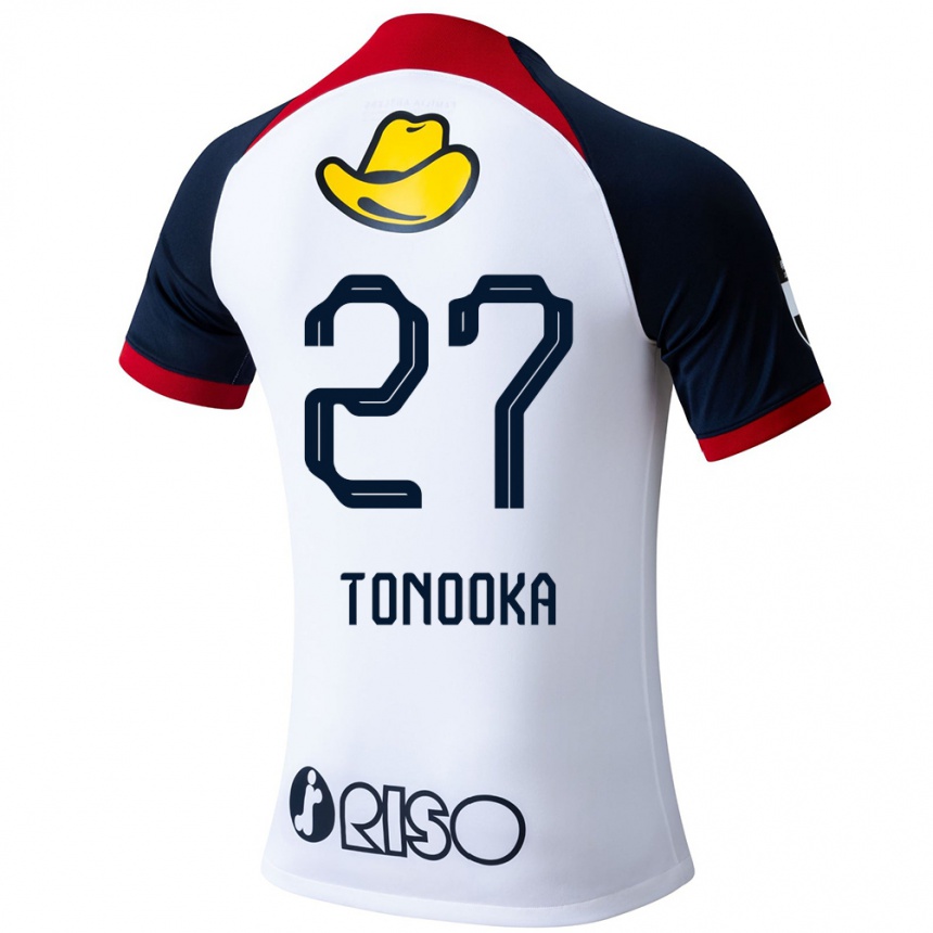 Gyermek Labdarúgás Ryota Tonooka #27 Fehér Kék Piros Idegenbeli Jersey 2024/25 Mez Póló Ing