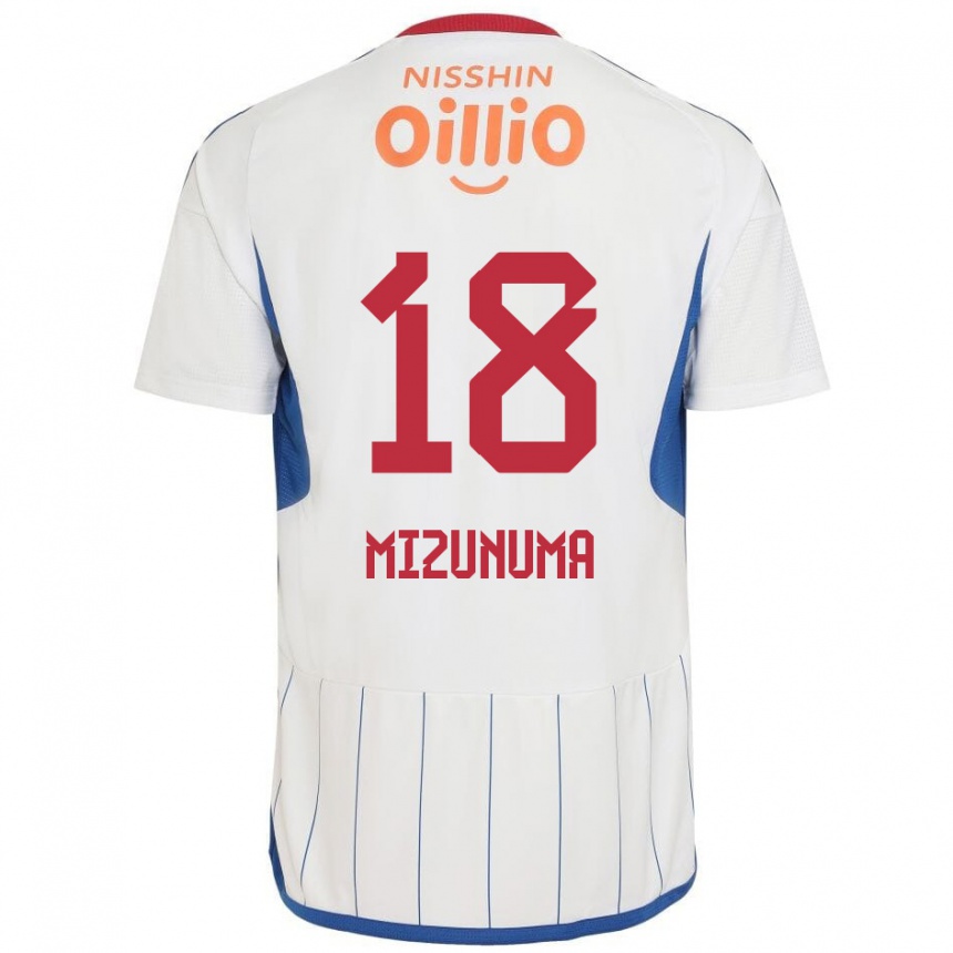 Gyermek Labdarúgás Kota Mizunuma #18 Fehér Kék Piros Idegenbeli Jersey 2024/25 Mez Póló Ing