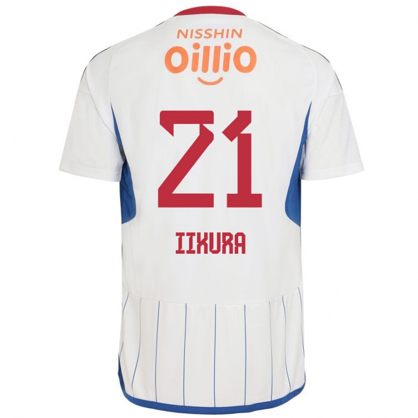 Gyermek Labdarúgás Hiroki Iikura #21 Fehér Kék Piros Idegenbeli Jersey 2024/25 Mez Póló Ing