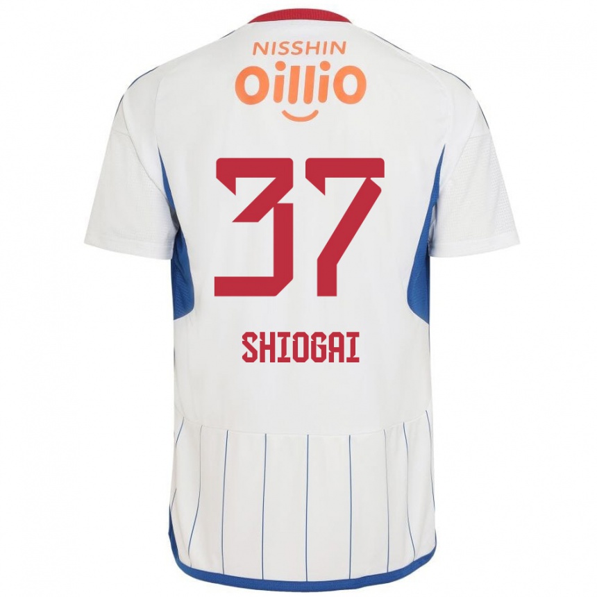 Gyermek Labdarúgás Kento Shiogai #37 Fehér Kék Piros Idegenbeli Jersey 2024/25 Mez Póló Ing