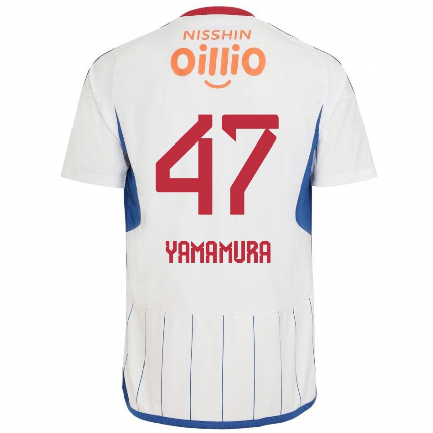 Gyermek Labdarúgás Kazuya Yamamura #47 Fehér Kék Piros Idegenbeli Jersey 2024/25 Mez Póló Ing