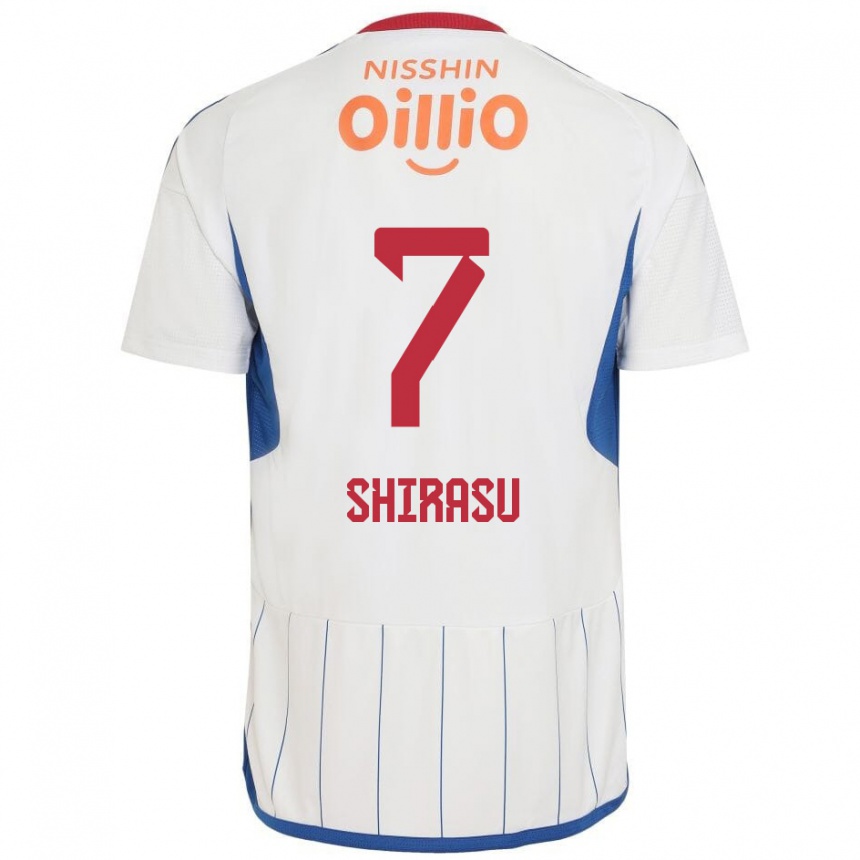 Gyermek Labdarúgás Kento Shirasu #7 Fehér Kék Piros Idegenbeli Jersey 2024/25 Mez Póló Ing