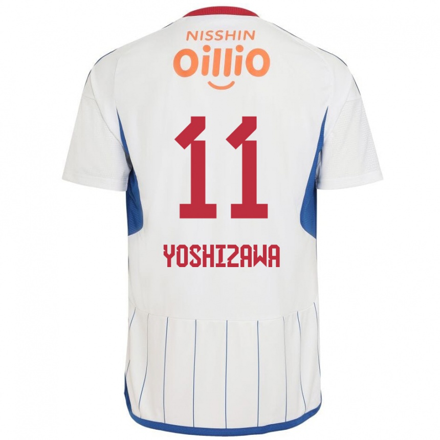 Gyermek Labdarúgás Mirai Yoshizawa #11 Fehér Kék Piros Idegenbeli Jersey 2024/25 Mez Póló Ing