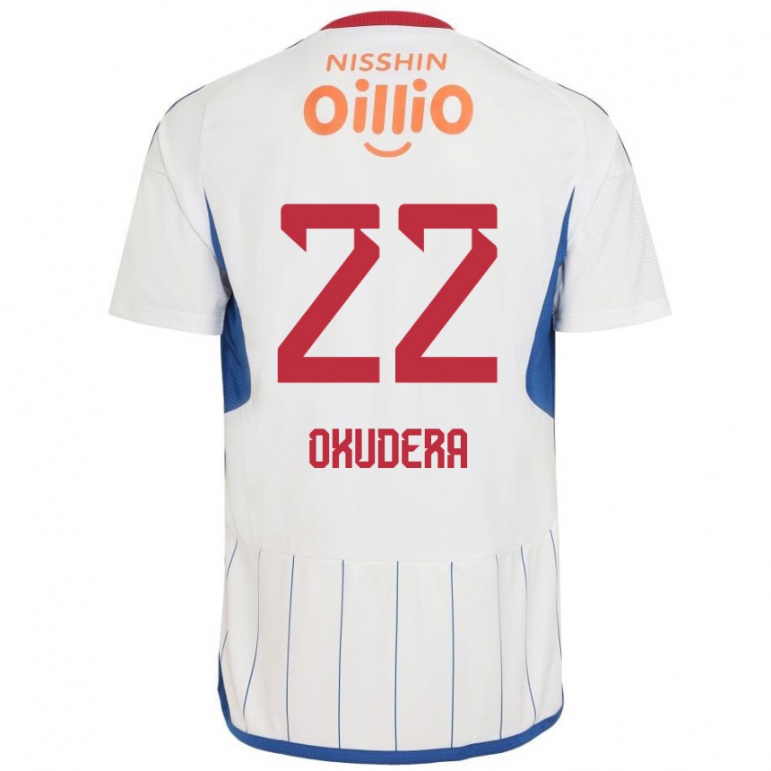 Gyermek Labdarúgás Minato Okudera #22 Fehér Kék Piros Idegenbeli Jersey 2024/25 Mez Póló Ing