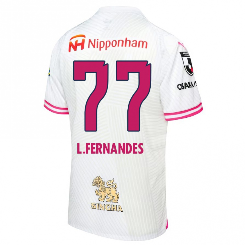 Gyermek Labdarúgás Lucas Fernandes #77 Fehér Rózsaszín Idegenbeli Jersey 2024/25 Mez Póló Ing