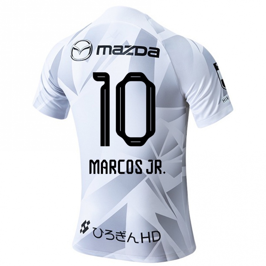 Gyermek Labdarúgás Marcos Júnior #10 Fehér Szürke Fekete Idegenbeli Jersey 2024/25 Mez Póló Ing