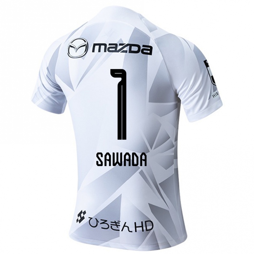 Gyermek Labdarúgás Shunsuke Sawada #1 Fehér Szürke Fekete Idegenbeli Jersey 2024/25 Mez Póló Ing