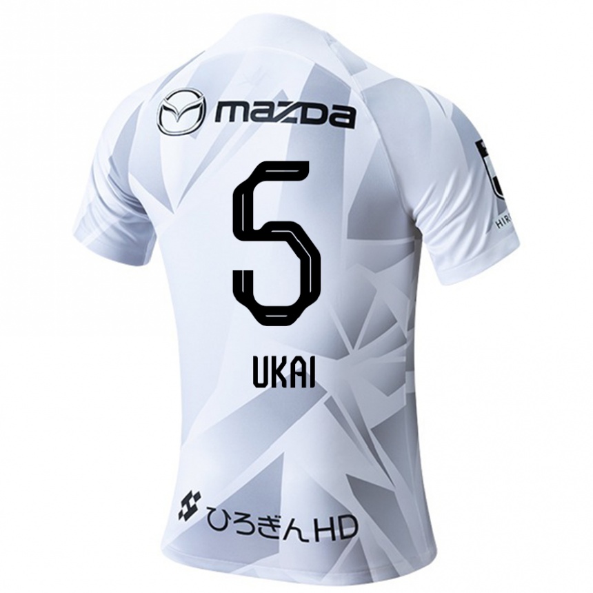 Gyermek Labdarúgás Hiroto Ukai #5 Fehér Szürke Fekete Idegenbeli Jersey 2024/25 Mez Póló Ing