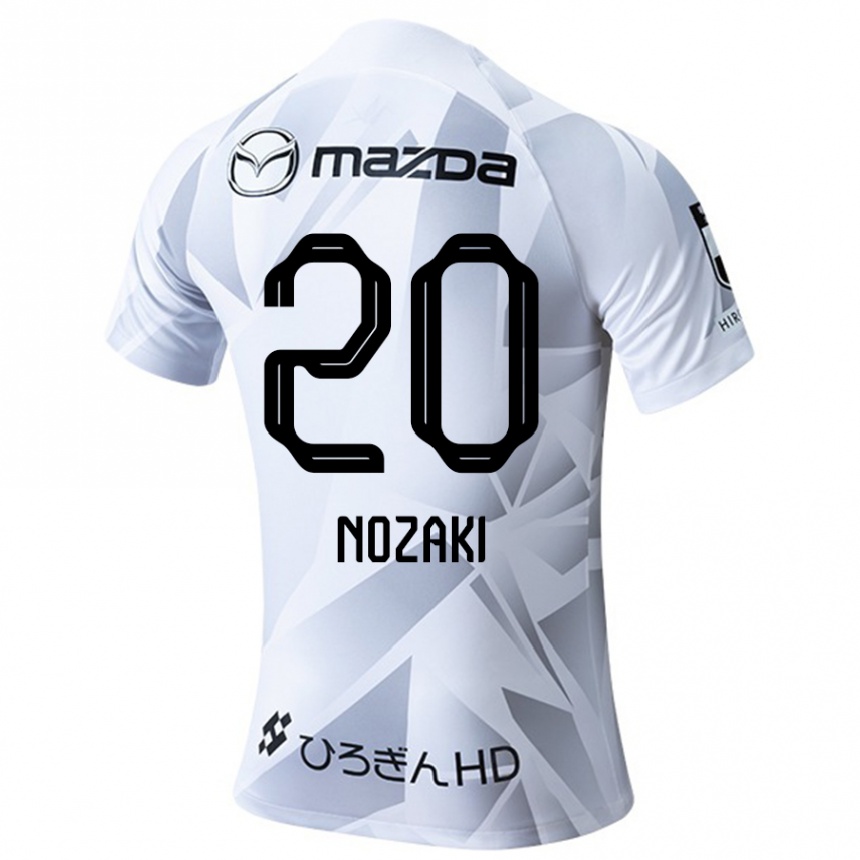 Gyermek Labdarúgás Kota Nozaki #20 Fehér Szürke Fekete Idegenbeli Jersey 2024/25 Mez Póló Ing