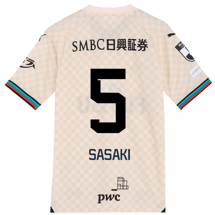 Gyermek Labdarúgás Asahi Sasaki #5 Fehér Szürke Idegenbeli Jersey 2024/25 Mez Póló Ing