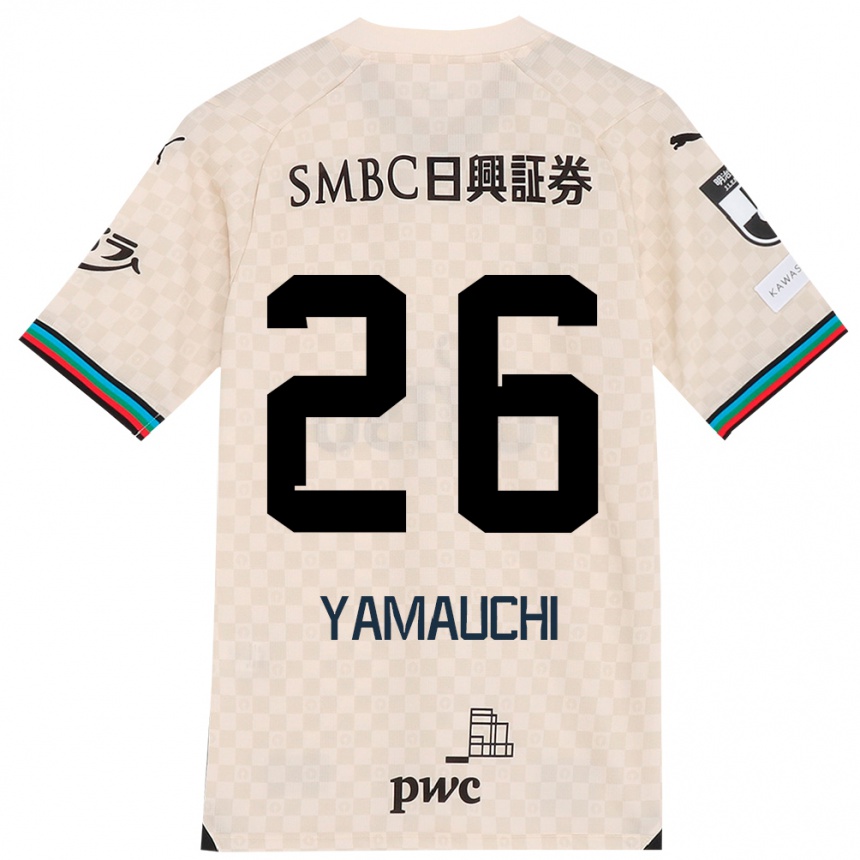 Gyermek Labdarúgás Hinata Yamauchi #26 Fehér Szürke Idegenbeli Jersey 2024/25 Mez Póló Ing