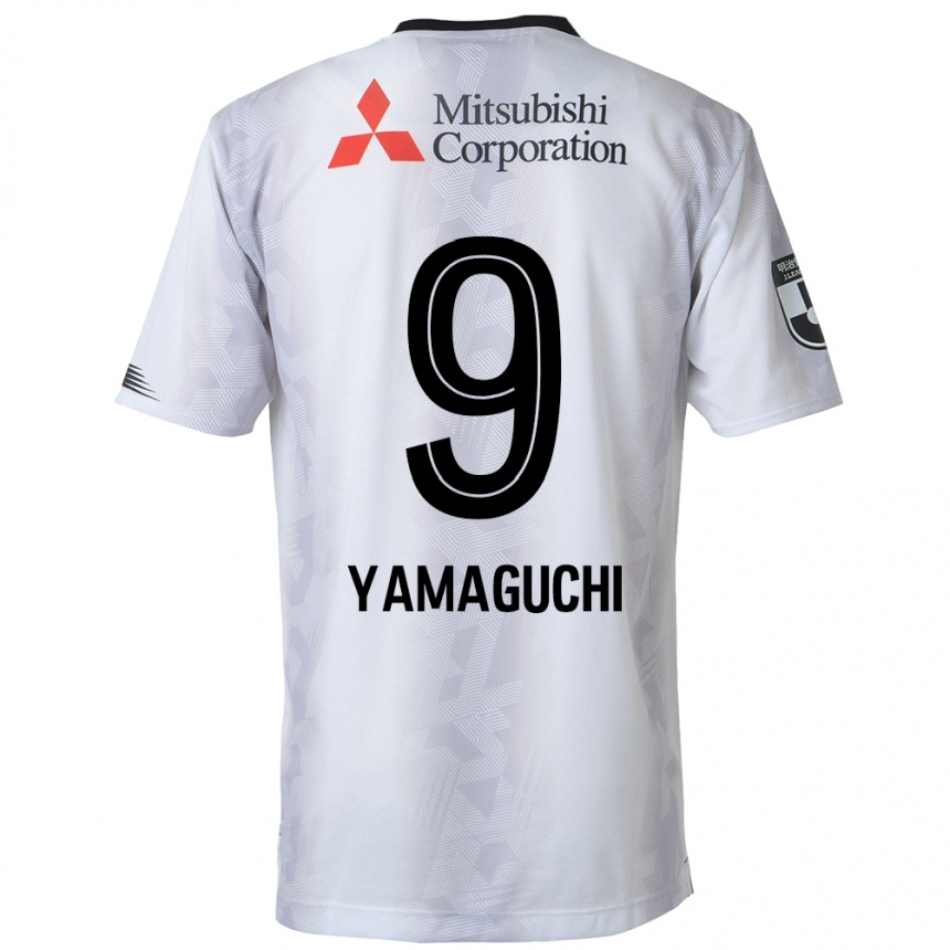 Gyermek Labdarúgás Taiyo Yamaguchi #9 Fehér Fekete Idegenbeli Jersey 2024/25 Mez Póló Ing