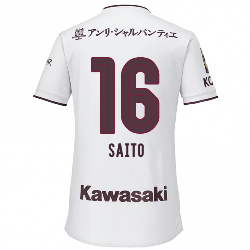 Gyermek Labdarúgás Mitsuki Saito #16 Fehér Piros Idegenbeli Jersey 2024/25 Mez Póló Ing