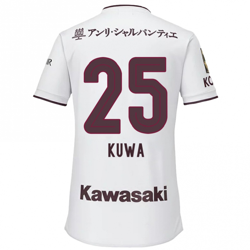 Gyermek Labdarúgás Yuya Kuwasaki #25 Fehér Piros Idegenbeli Jersey 2024/25 Mez Póló Ing