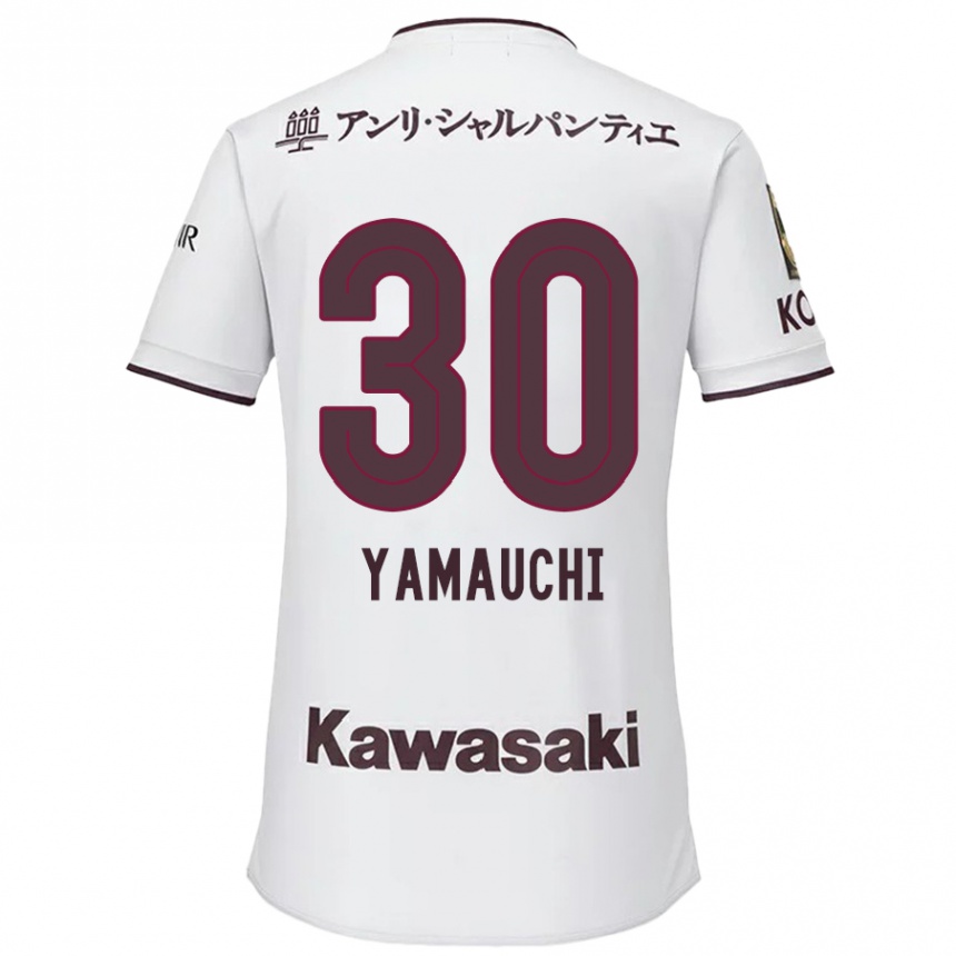 Gyermek Labdarúgás Kakeru Yamauchi #30 Fehér Piros Idegenbeli Jersey 2024/25 Mez Póló Ing