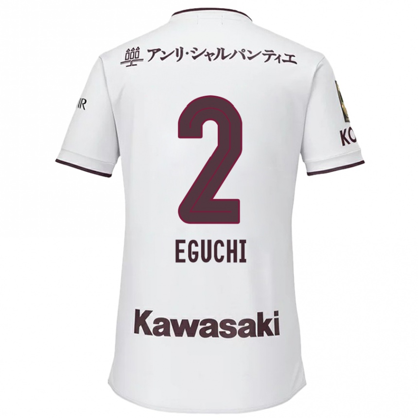 Gyermek Labdarúgás Takuma Eguchi #2 Fehér Piros Idegenbeli Jersey 2024/25 Mez Póló Ing