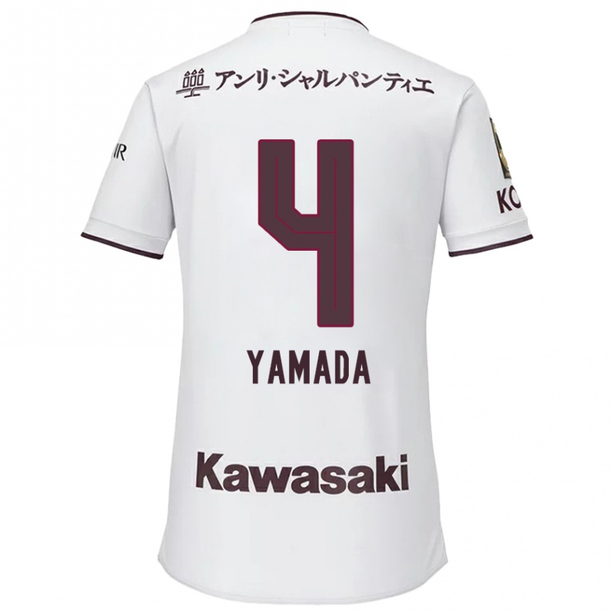 Gyermek Labdarúgás Kaito Yamada #4 Fehér Piros Idegenbeli Jersey 2024/25 Mez Póló Ing