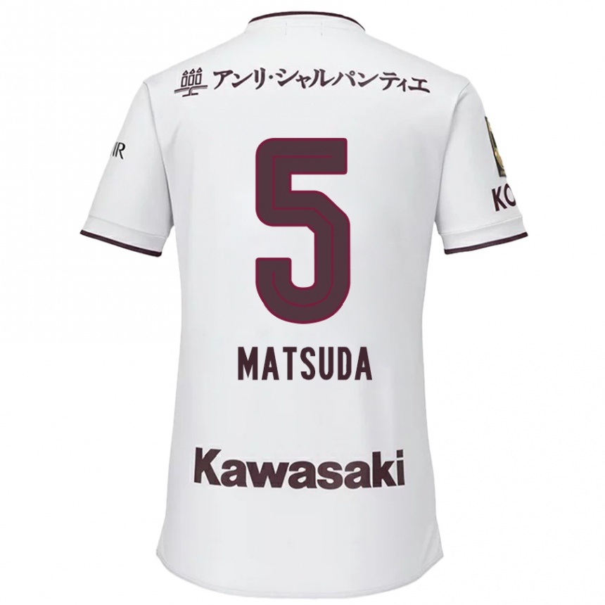 Gyermek Labdarúgás Shido Matsuda #5 Fehér Piros Idegenbeli Jersey 2024/25 Mez Póló Ing