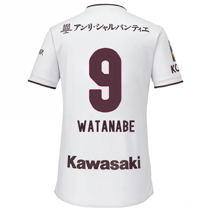 Gyermek Labdarúgás Hayato Watanabe #9 Fehér Piros Idegenbeli Jersey 2024/25 Mez Póló Ing