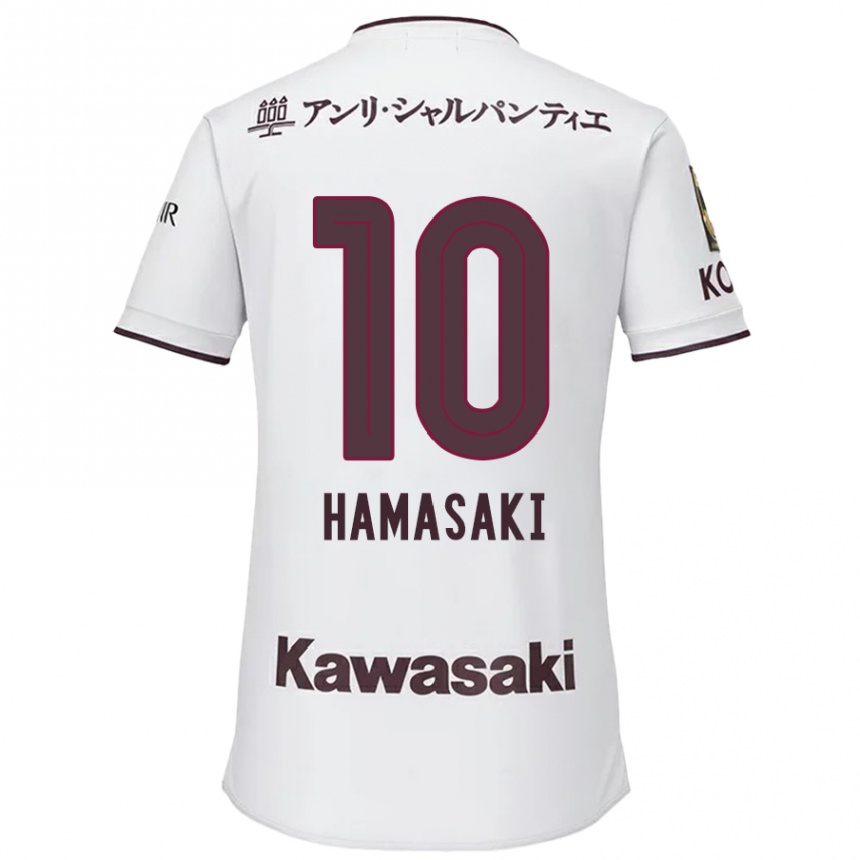 Gyermek Labdarúgás Kento Hamasaki #10 Fehér Piros Idegenbeli Jersey 2024/25 Mez Póló Ing