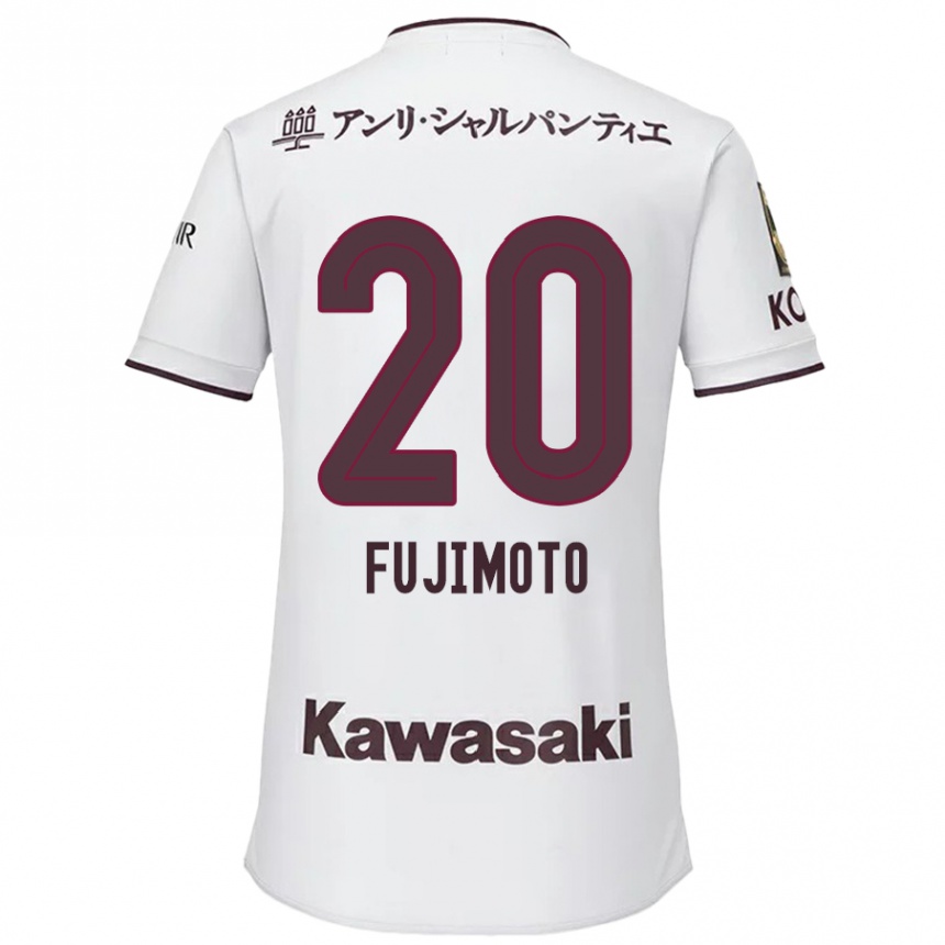 Gyermek Labdarúgás Riku Fujimoto #20 Fehér Piros Idegenbeli Jersey 2024/25 Mez Póló Ing