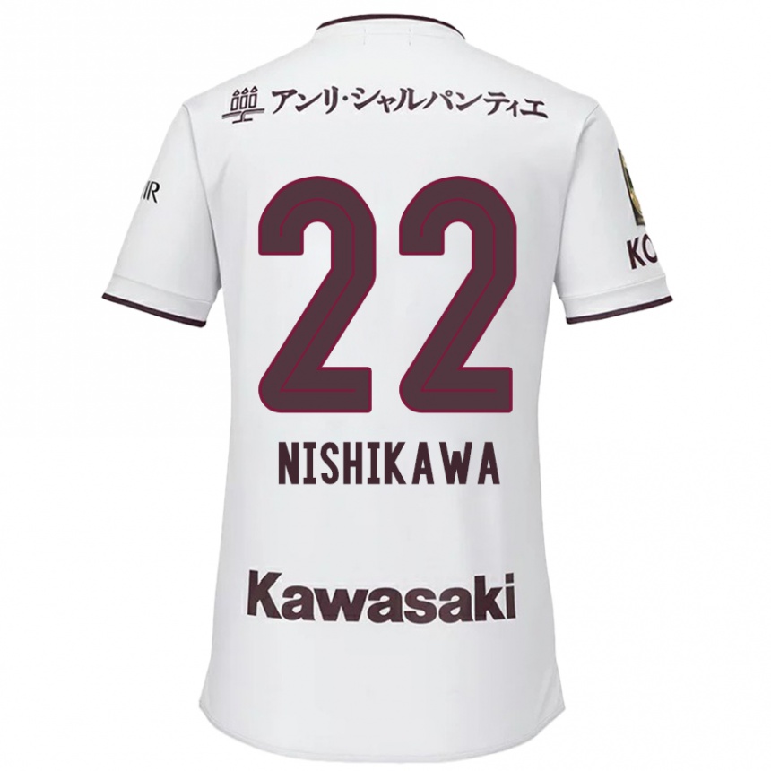 Gyermek Labdarúgás Aiku Nishikawa #22 Fehér Piros Idegenbeli Jersey 2024/25 Mez Póló Ing