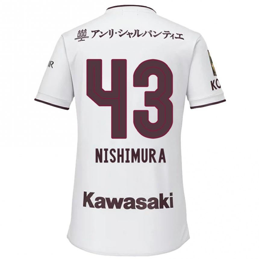 Gyermek Labdarúgás Nagi Nishimura #43 Fehér Piros Idegenbeli Jersey 2024/25 Mez Póló Ing