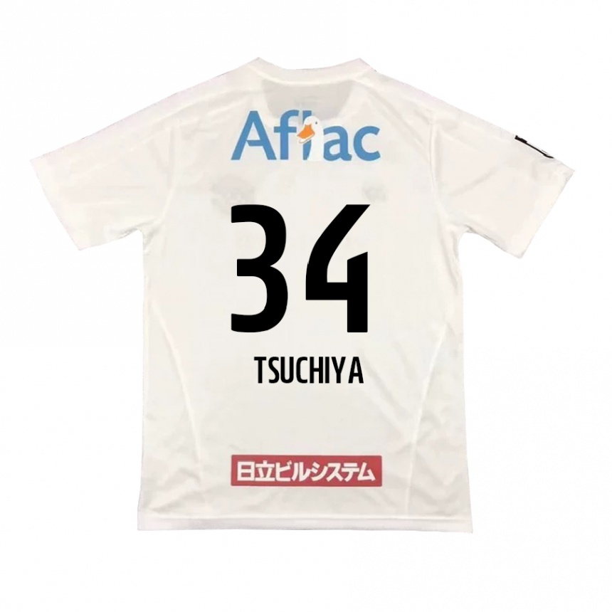 Gyermek Labdarúgás Takumi Tsuchiya #34 Fehér Fekete Idegenbeli Jersey 2024/25 Mez Póló Ing