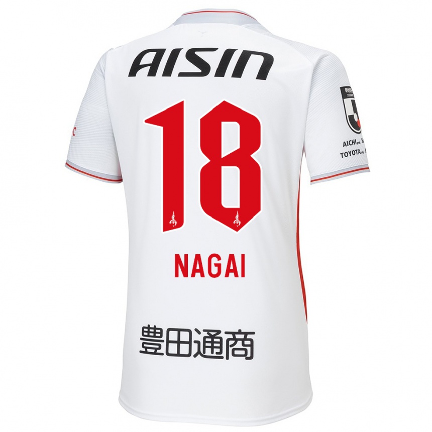 Gyermek Labdarúgás Kensuke Nagai #18 Fehér Sárga Piros Idegenbeli Jersey 2024/25 Mez Póló Ing