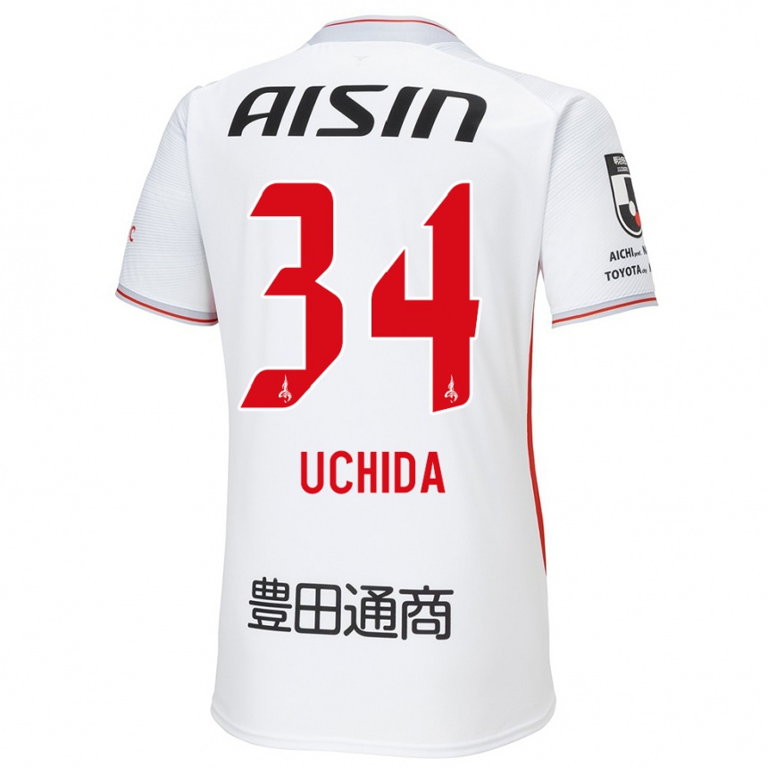 Gyermek Labdarúgás Takuya Uchida #34 Fehér Sárga Piros Idegenbeli Jersey 2024/25 Mez Póló Ing