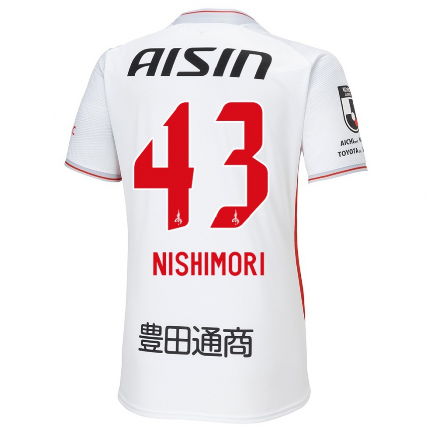 Gyermek Labdarúgás Yuto Nishimori #43 Fehér Sárga Piros Idegenbeli Jersey 2024/25 Mez Póló Ing