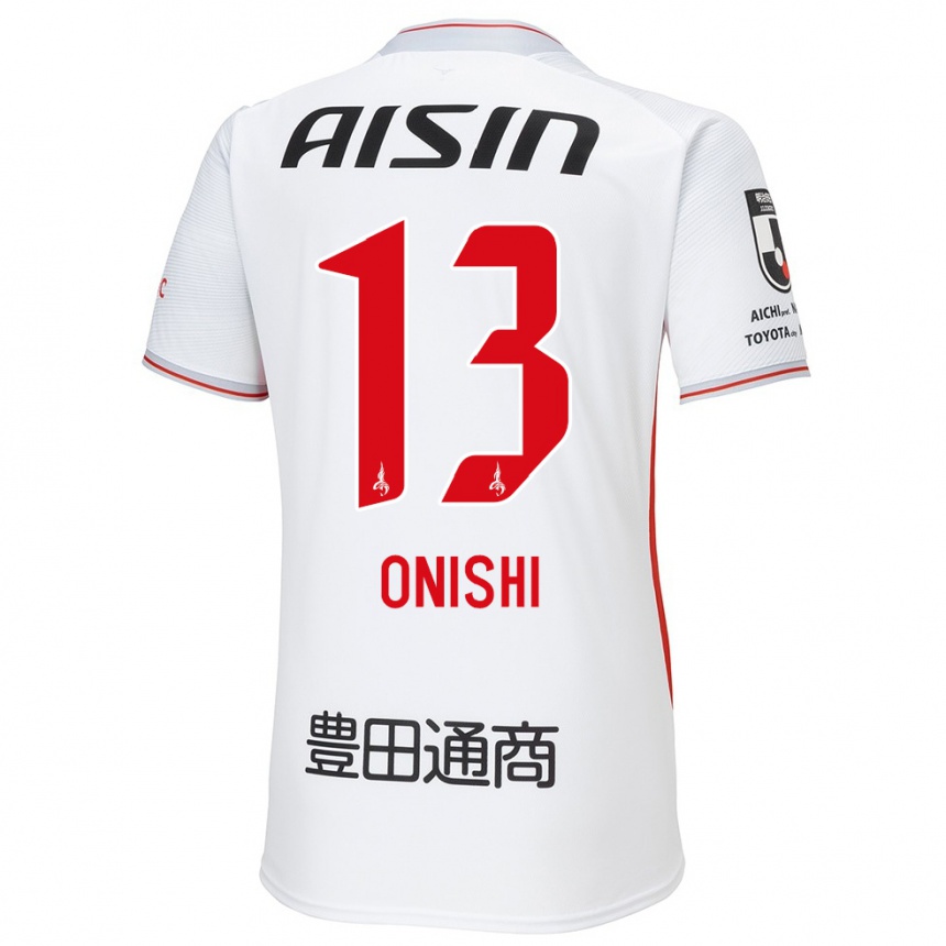 Gyermek Labdarúgás Ritsu Onishi #13 Fehér Sárga Piros Idegenbeli Jersey 2024/25 Mez Póló Ing