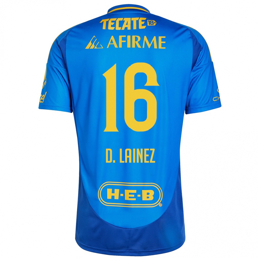 Gyermek Labdarúgás Diego Lainez #16 Kék Sárga Idegenbeli Jersey 2024/25 Mez Póló Ing