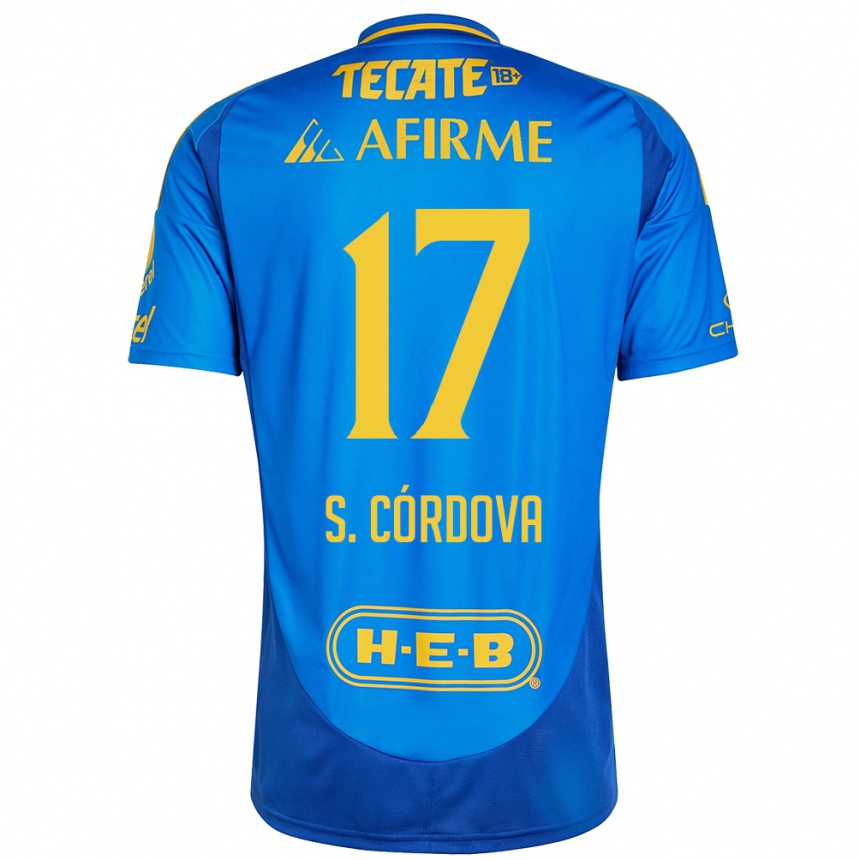 Gyermek Labdarúgás Sebastián Córdova #17 Kék Sárga Idegenbeli Jersey 2024/25 Mez Póló Ing