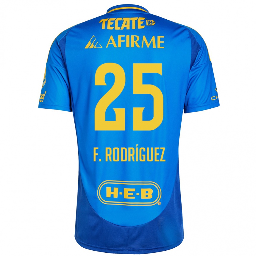 Gyermek Labdarúgás Felipe Rodríguez #25 Kék Sárga Idegenbeli Jersey 2024/25 Mez Póló Ing