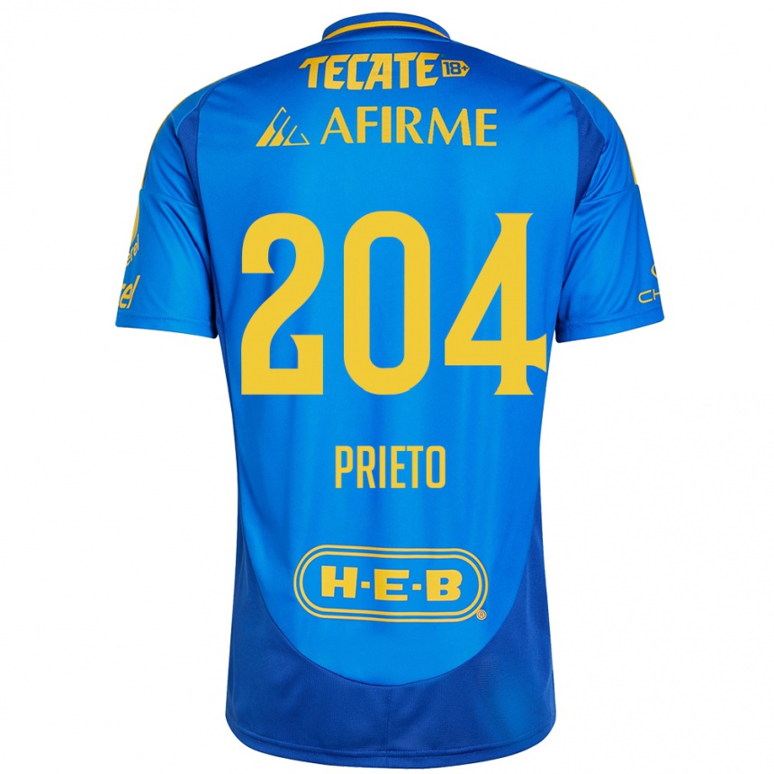 Gyermek Labdarúgás Leonel Prieto #204 Kék Sárga Idegenbeli Jersey 2024/25 Mez Póló Ing