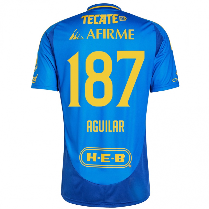 Gyermek Labdarúgás Manuel Aguilar #187 Kék Sárga Idegenbeli Jersey 2024/25 Mez Póló Ing