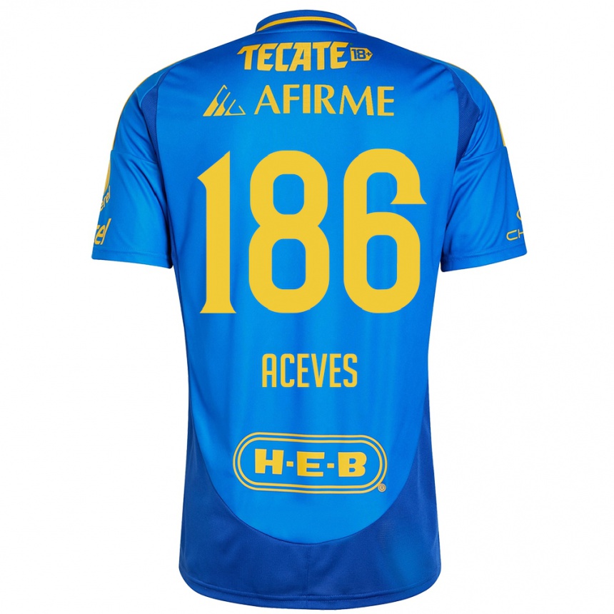 Gyermek Labdarúgás Israel Aceves #186 Kék Sárga Idegenbeli Jersey 2024/25 Mez Póló Ing