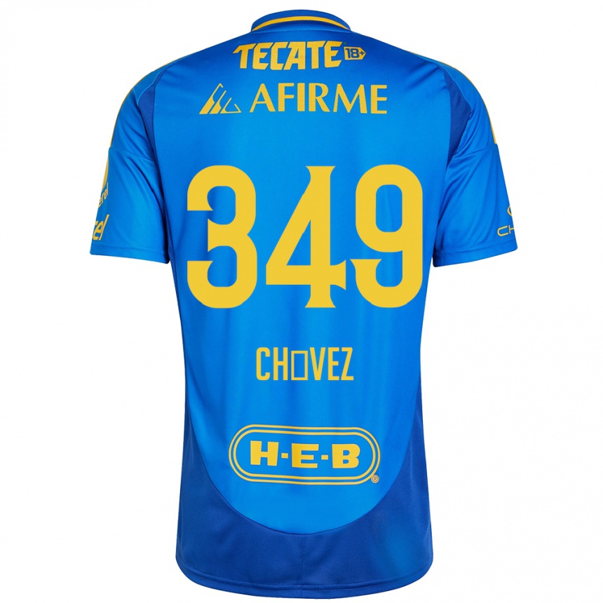 Gyermek Labdarúgás Jorge Chávez #349 Kék Sárga Idegenbeli Jersey 2024/25 Mez Póló Ing