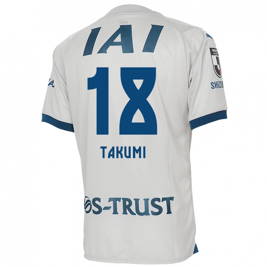 Gyermek Labdarúgás Takumi Kato #18 Fehér Kék Idegenbeli Jersey 2024/25 Mez Póló Ing