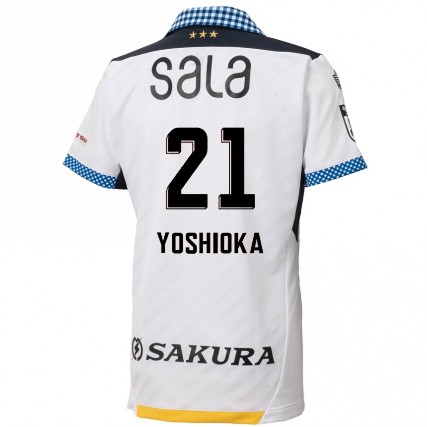 Gyermek Labdarúgás Kanta Yoshioka #21 Fehér Fekete Idegenbeli Jersey 2024/25 Mez Póló Ing