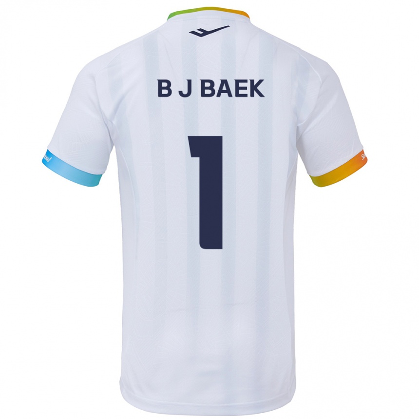 Gyermek Labdarúgás Jong-Beom Baek #1 Fehér Kék Idegenbeli Jersey 2024/25 Mez Póló Ing