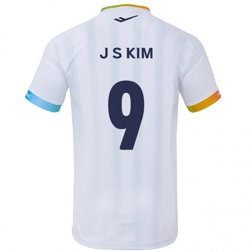 Gyermek Labdarúgás Shin-Jin Kim #9 Fehér Kék Idegenbeli Jersey 2024/25 Mez Póló Ing