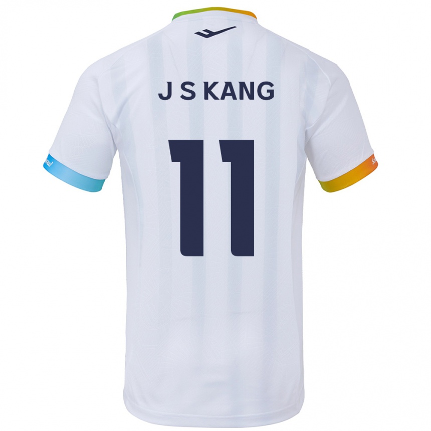 Gyermek Labdarúgás Seong-Jin Kang #11 Fehér Kék Idegenbeli Jersey 2024/25 Mez Póló Ing