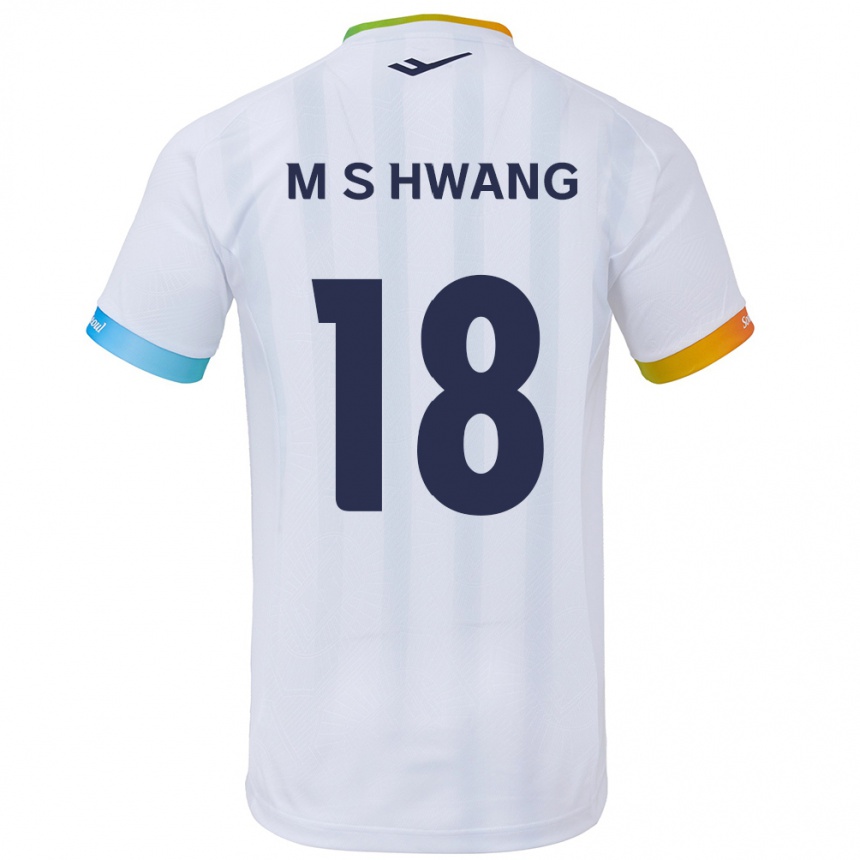 Gyermek Labdarúgás Seong-Min Hwang #18 Fehér Kék Idegenbeli Jersey 2024/25 Mez Póló Ing