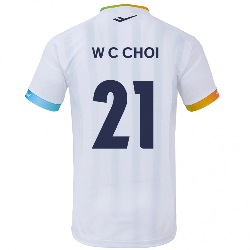 Gyermek Labdarúgás Cheol-Won Choi #21 Fehér Kék Idegenbeli Jersey 2024/25 Mez Póló Ing